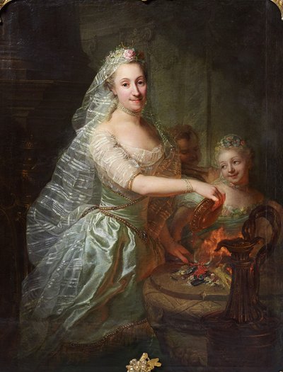 Muotokuva Magdalene Charlotte von Olthoffista uhripapitarina. tekijältä Georg David Matthieu