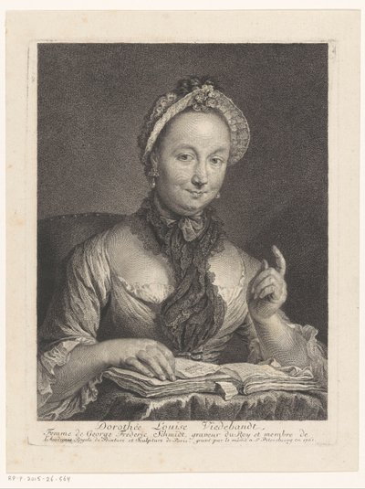 Taiteilija Georg Friedrich Schmidtin vaimon Dorothée Louise Viedebandtin muotokuva Dorothée Louise Viedebandt, Femme de George Frederic Schmidt (nimi esineessä) tekijältä Georg Friedrich Schmidt