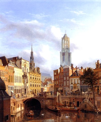 Utrecht Oudegrachtin kanssa, 1827 öljy kankaalle tekijältä Georg Gillis van Haanen