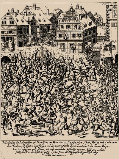 Fettmilchin nousu. Judengassen ryöstö Frankfurtissa 22. elokuuta 1614, n. 1616-1617 tekijältä Georg Keller