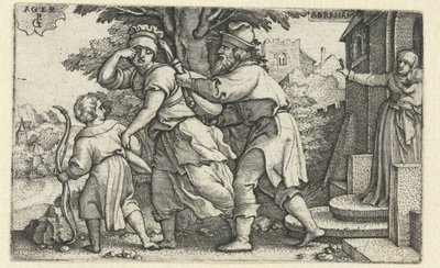 Abraham karkottaa Hagarin ja Ismaelin Aabrahamin tarina (sarjan nimi) tekijältä Georg Pencz