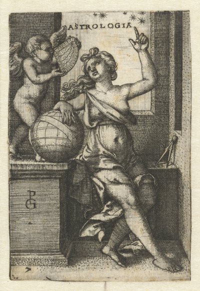 Tähtitiede Astrologia (otsikko esineessä) Seven Liberal Arts (sarjan nimi) tekijältä Georg Pencz