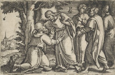 Kristus parantaa spitaalisen, tarinasta Kristuksen tarina, 1534-35. tekijältä Georg Pencz
