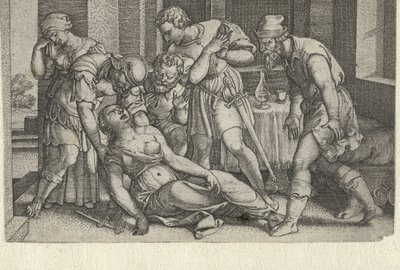 Collatinus ja Brutus kuolevassa Lucretiassa Tarinoita varhaisen Rooman historiasta (sarjan nimi) tekijältä Georg Pencz