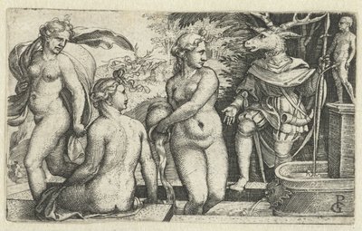 Diana muuttaa Acteonin hirviksi rangaistuksen vuoksi tekijältä Georg Pencz