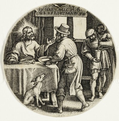Nälkäisten ruokkiminen, seitsemästä laupeuden teosta tekijältä Georg Pencz