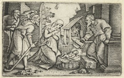 Syntymä ja paimenten palvonta Kristuksen elämä (sarjan nimi) tekijältä Georg Pencz