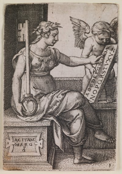 Grammatica, sarjasta "Vapaat taidot", noin 1541 (kaiverrus). tekijältä Georg Pencz
