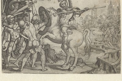 Horace Cocles puolustaa Tiberin ylittävää siltaa Tarinoita varhaisen Rooman historiasta (sarjan nimi) tekijältä Georg Pencz