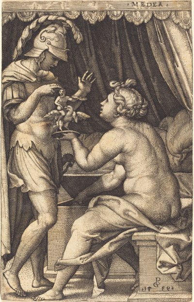 Medea palauttaa Penatesin Jasonille tekijältä Georg Pencz
