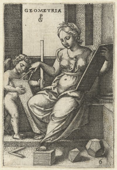 Geometria Geometria (otsikko objektissa) Seven Liberal Arts (sarjan nimi) tekijältä Georg Pencz