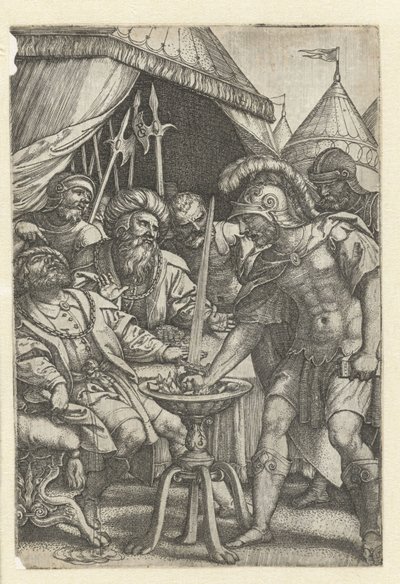 Mucius Scaevola laittaa oikean käden tuleen Roomalaiset sankarit (sarjan nimi) tekijältä Georg Pencz