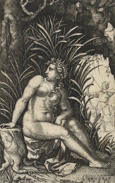 Prokris ja Cephalus, 1539 (kaiverrus paperille) tekijältä Georg Pencz