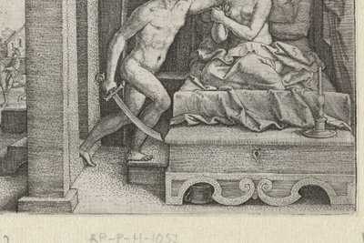 Sextus raiskaa Lucretian miekan uhalla Tarinoita varhaisen Rooman historiasta (sarjan nimi) tekijältä Georg Pencz