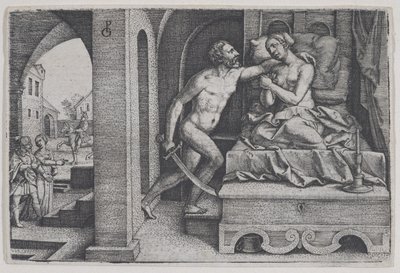 Tarquinius raiskaa Lucretian Rooman historian kohtauksista. tekijältä Georg Pencz
