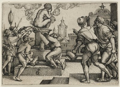 Kurtisaani rangaistaan Tarinasta Taikuri Virgiliasta tekijältä Georg Pencz