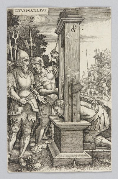 Titus Manlius seuraamassa poikansa teloitusta tekijältä Georg Pencz