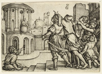 Virgil taikuri roikkuu korissa tekijältä Georg Pencz