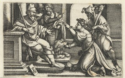 Nainen julistaa syyttömyytensä valan alla totuuden suu Bocca della Verita tekijältä Georg Pencz