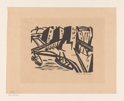 Veneitä laiturilla kaupungissa tekijältä Georg Schrimpf (signed by artist)