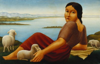 Tyttö lampaiden kanssa; Tyttö lampaiden kanssa, 1923 tekijältä Georg Schrimpf