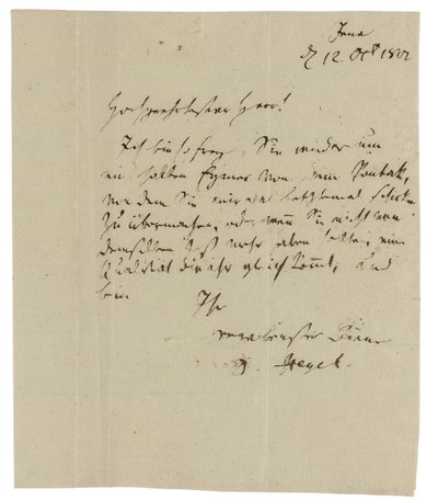 Nimikirjoituskirje Gebruder Ramannille (viinikauppiaille Erfurtissa), Jena tekijältä Georg Wilhelm Friedrich Hegel