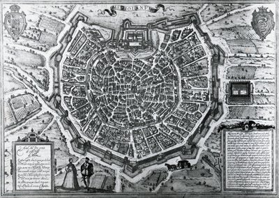 Milanon kaupunkikartta vuodelta 1572, Antonio Lafreri (1512-1577), julkaisijat Georg Braun ja Franz Hogenberg, Italia tekijältä Georg Braun and Hogenberg Franz