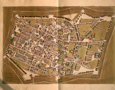 Lucca, Georg Braunin ja Franz Hogenbergin Civitates Orbis Terrarumista, kaiverrus tekijältä Georg Braun and Hogenberg Franz