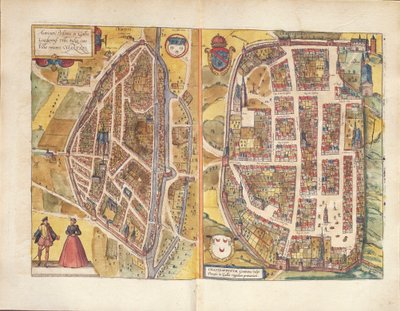 Ranskan Chateaudunin ja Chartresin kartta Civitates Orbis Terrarumilta, kirjoittanut Georg Braun tekijältä Georg Braun and Hogenberg Franz