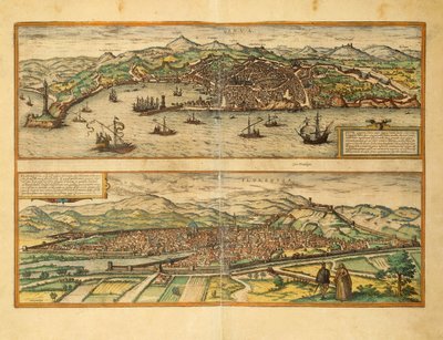 Georg Braunin Genovan ja Firenzen kartta maailman kaupungeista tekijältä Georg Braun and Hogenberg Franz