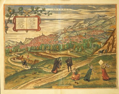 Granadan kartta Civitates Orbis Terrarumilta, kirjoittanut Georg Braun tekijältä Georg Braun and Hogenberg Franz