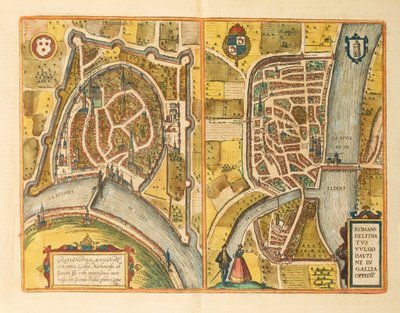 Grenoblen ja Le Mansin kartta Civitates Orbis Terrarumilta, kirjoittanut Georg Braun tekijältä Georg Braun and Hogenberg Franz