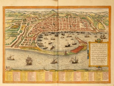 Messinan kartta Civitates Orbis Terrarumilta, kirjoittanut Georg Braun tekijältä Georg Braun and Hogenberg Franz