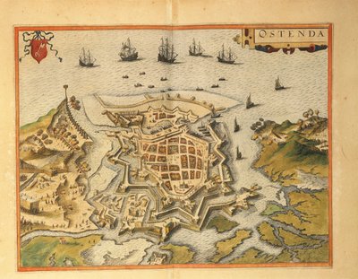 Oostenden kartta Civitates Orbis Terrarumilta, kirjoittanut Georg Braun tekijältä Georg Braun and Hogenberg Franz
