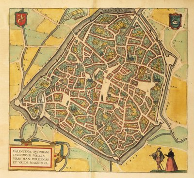 Valenciennesin kartta Civitates Orbis Terrarumilta, kirjoittanut Georg Braun tekijältä Georg Braun and Hogenberg Franz