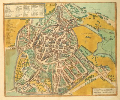 Vicenzan kartta Civitates Orbis Terrarumilta, kirjoittanut Georg Braun tekijältä Georg Braun and Hogenberg Franz