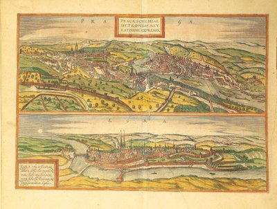 Praha ja Cheb, Eger julkaisusta Cities of the World, kirjoittanut Georg Braun tekijältä Georg Braun and Hogenberg Franz