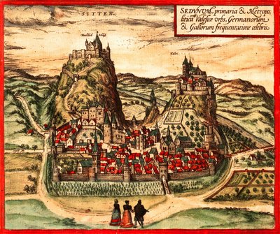 Sion, Sveitsi tekijältä Georg and Hogenberg Franz (1535 90) Braun