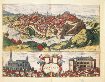 Espanja, Toledo, Toledon kaupunki Georg Braunin ja Franz Hogenbergin Civitates Orbis Terrarumista, kaiverrus tekijältä Georg Braun and Hogenberg Franz