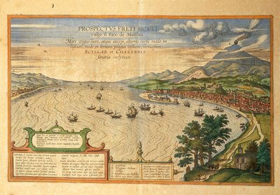 Georg Braunin Messinan salmi Civitates Orbis Terrarumilta tekijältä Georg Braun and Hogenberg Franz