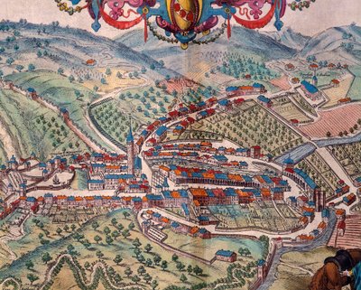 Näkymä Serravalle Scriviasta, Georg Braun ja Franz Hogenberg tekijältä Georg Braun and Hogenberg Franz