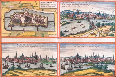 Wittenberg, Frankfurt, Wismar, Rostock, Saksa. tekijältä Georg and Hogenberg Franz (1535 90) Braun