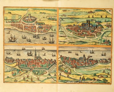 Helsingborg, Lund, Malmö, Elbogen ja Landskrona, Maailman kaupungeista Köln tekijältä Georg Braun and Hogenberg Franz