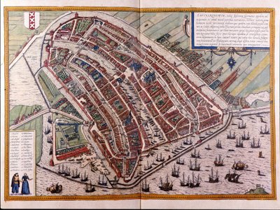 Amsterdamin kartta. Braunin ja Hogenbergin atlas. Amsterdam 1588 tekijältä Georg Braun and Hogenberg Franz