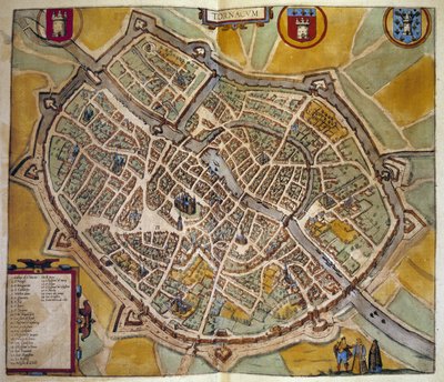 Kartta Toursin kaupungista Ranskassa. Kaiverrus "Braunin ja Hogenbergin" atlasista vuodelta 1572 tekijältä Georg Braun and Hogenberg Franz