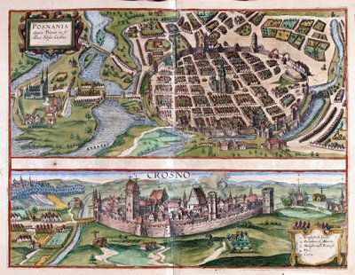Poznan ja Krosno, Puola (kaiverrus tekijältä Georg Braun and Hogenberg Franz