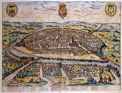Näkymä Sevillaan Braunin ja Hogenbergin atlasilta tekijältä Georg Braun and Hogenberg Franz