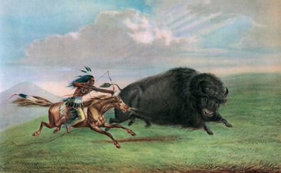George Catlinin painos Buffalo Huntin jälkeen, n. 1920 (silmäpainatus) tekijältä George (after) Catlin