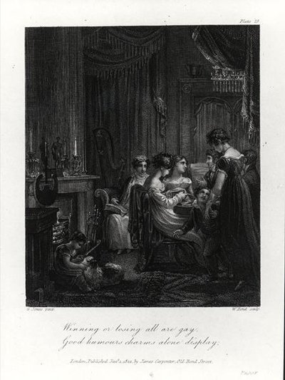 Kotimainen kohtaus, Peter Coxen teoksesta "The Social Day", kaiverrus William Bond, julkaistu 1822 (kaiverrus) (m/v kuva) tekijältä George (after) Jones