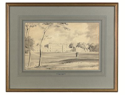 Carton House, Co. Kildare, Leinsterin herttuan kotipaikka (lyijykynä ja harmaa pesuaine) tekijältä George (after) Petrie